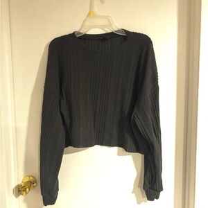 SHEIN Black Ribbed Cropped Sweatshirt